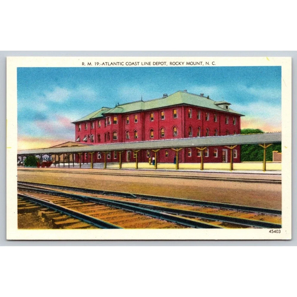 Vintage Linen Postcard Rocky Mount NC Atlantic Coast Line Depot Railroad RM-19